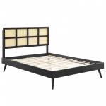 Sidney Cane and Wood Full Platform Bed With Splayed Legs