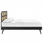 Sidney Cane and Wood Full Platform Bed With Splayed Legs