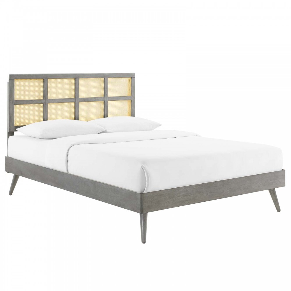 Sidney Cane and Wood Full Platform Bed With Splayed Legs Sidney Cane and Wood Full Platform Bed With Splayed Legs