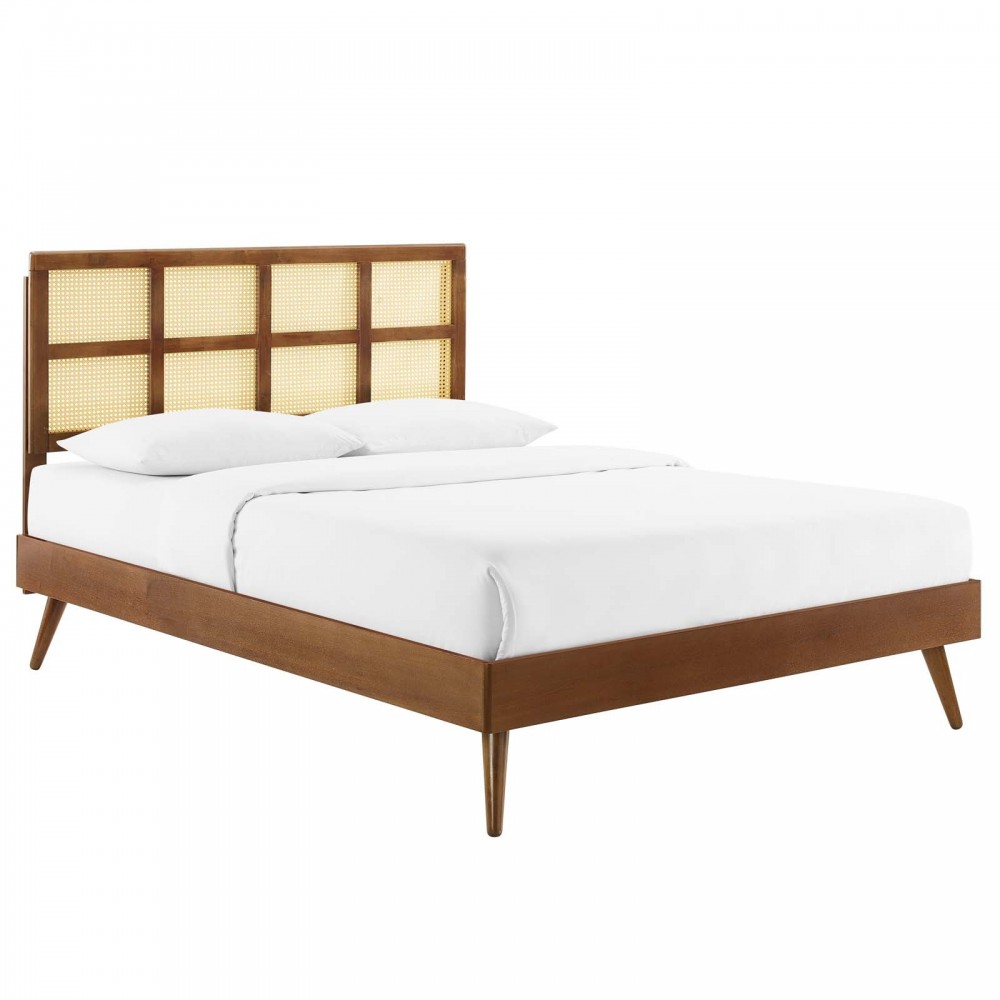 Sidney Cane and Wood Full Platform Bed With Splayed Legs Sidney Cane and Wood Full Platform Bed With Splayed Legs