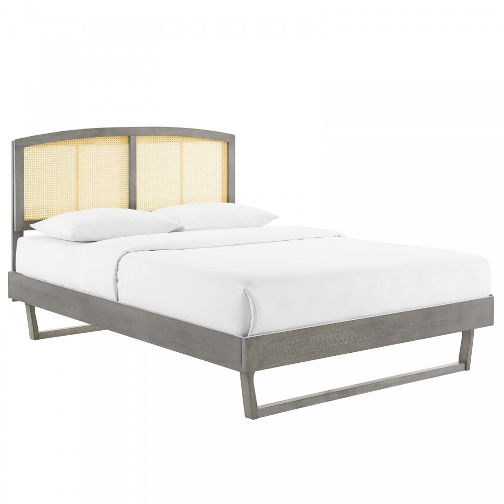 Sierra Cane and Wood Queen Platform Bed With Angular Legs Sierra Cane and Wood Queen Platform Bed With Angular Legs