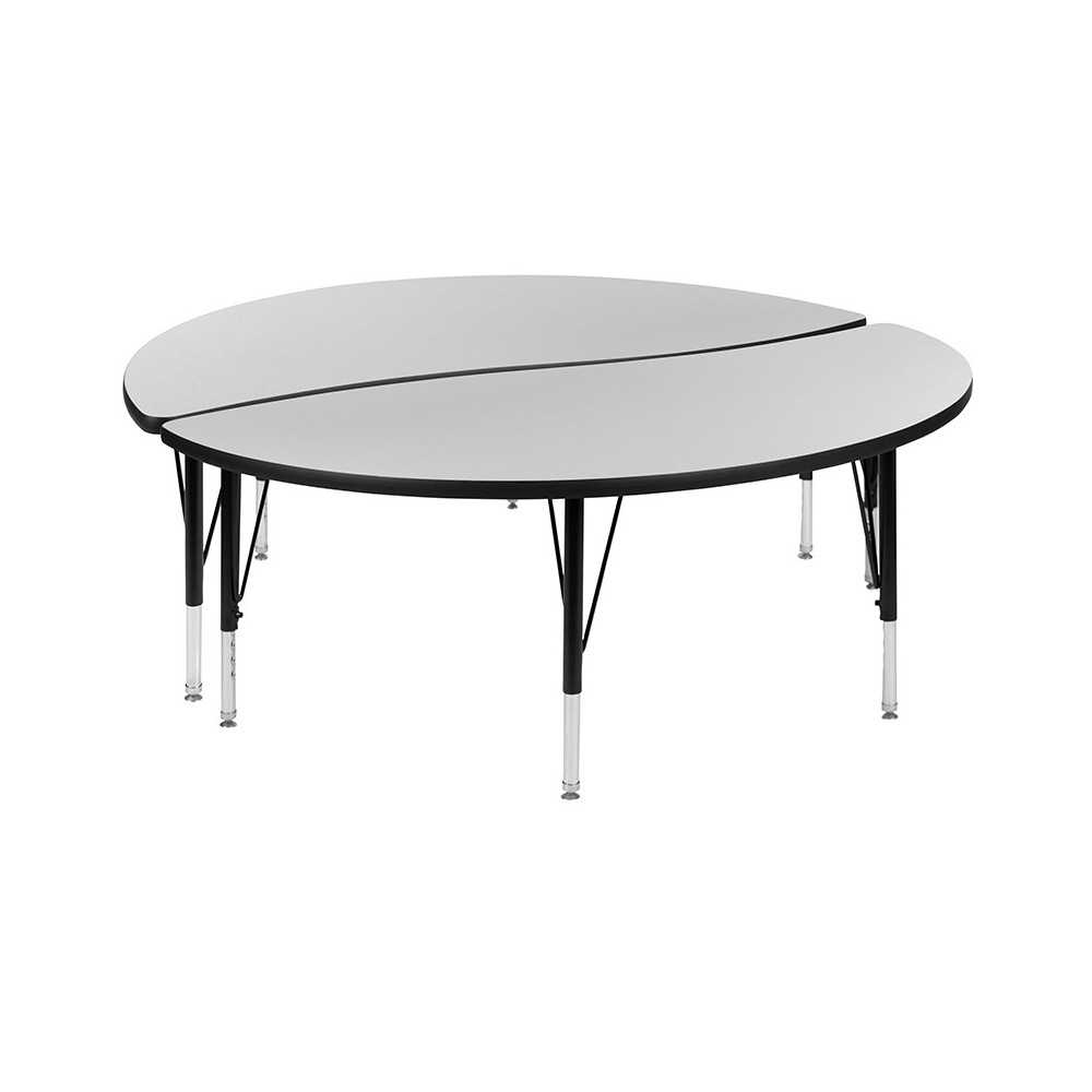 2 Piece 60" Circle Wave Collaborative Grey Thermal Laminate Activity Table Set - Height Adjustable Short Legs