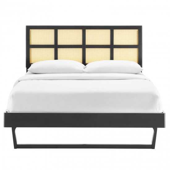 Sidney Cane and Wood King Platform Bed With Angular Legs