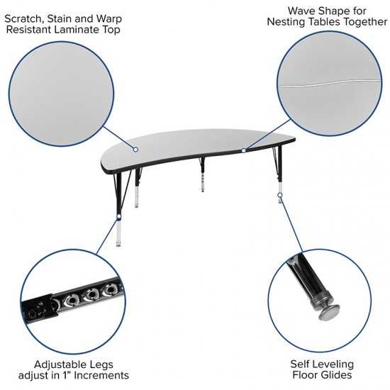 2 Piece 60" Circle Wave Collaborative Grey Thermal Laminate Activity Table Set - Height Adjustable Short Legs