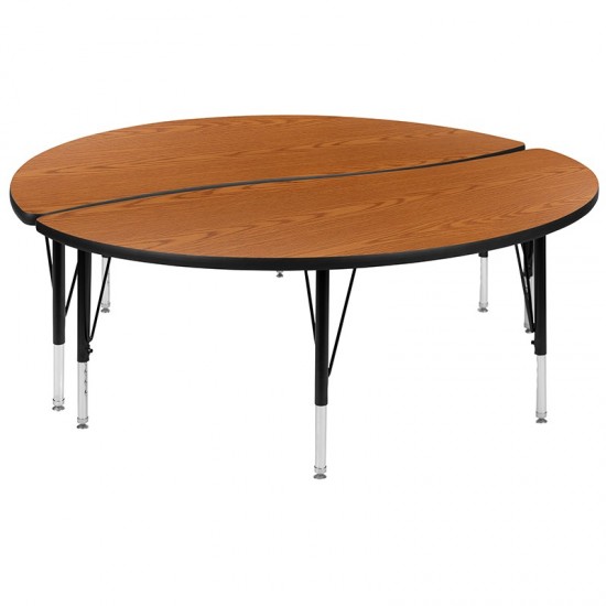 2 Piece 60" Circle Wave Collaborative Oak Thermal Laminate Activity Table Set - Height Adjustable Short Legs