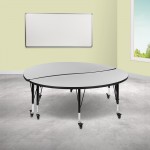 2 Piece Mobile 60" Circle Wave Collaborative Grey Thermal Laminate Kids Adjustable Activity Table Set