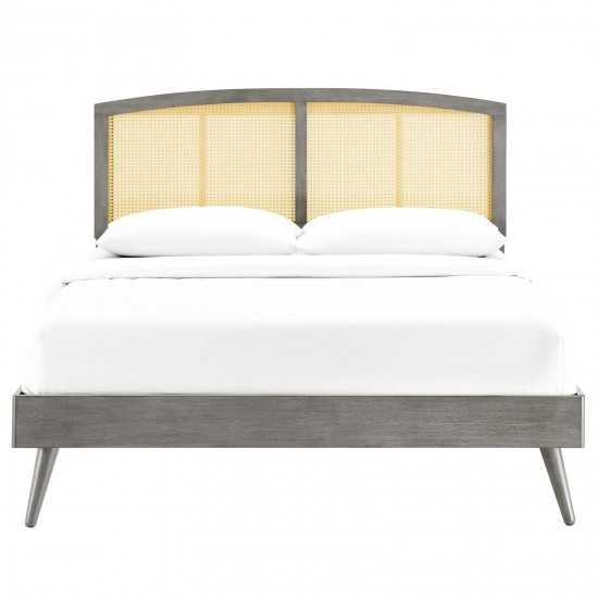 Sierra Cane and Wood Full Platform Bed With Splayed Legs