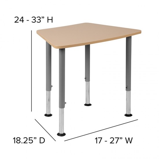 Hex Natural Collaborative Student Desk (Adjustable from 22.3" to 34") - Home and Classroom