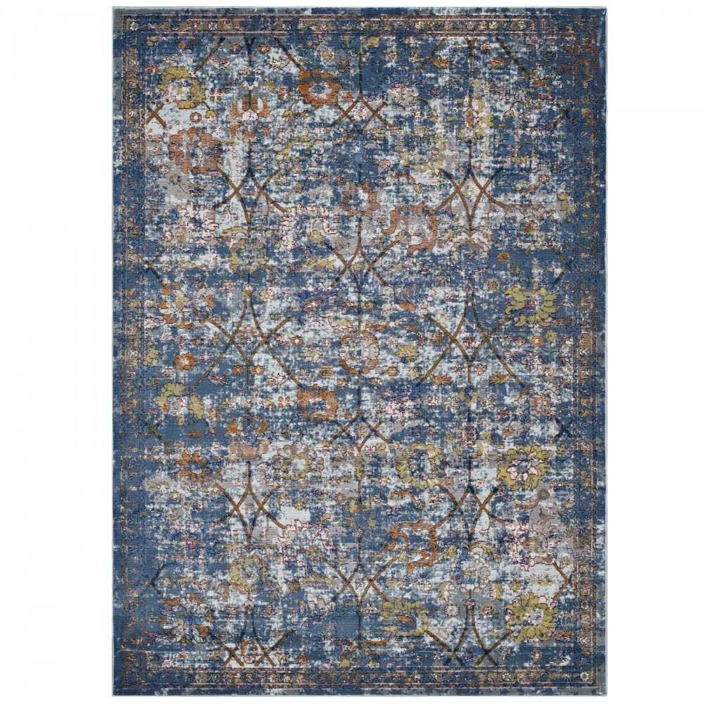 Minu Distressed Floral Lattice 5x8 Area Rug