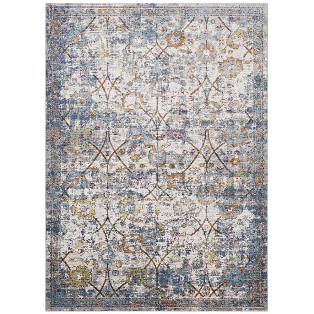 Minu Distressed Floral Lattice 8x10 Area Rug Minu Distressed Floral Lattice 8x10 Area Rug