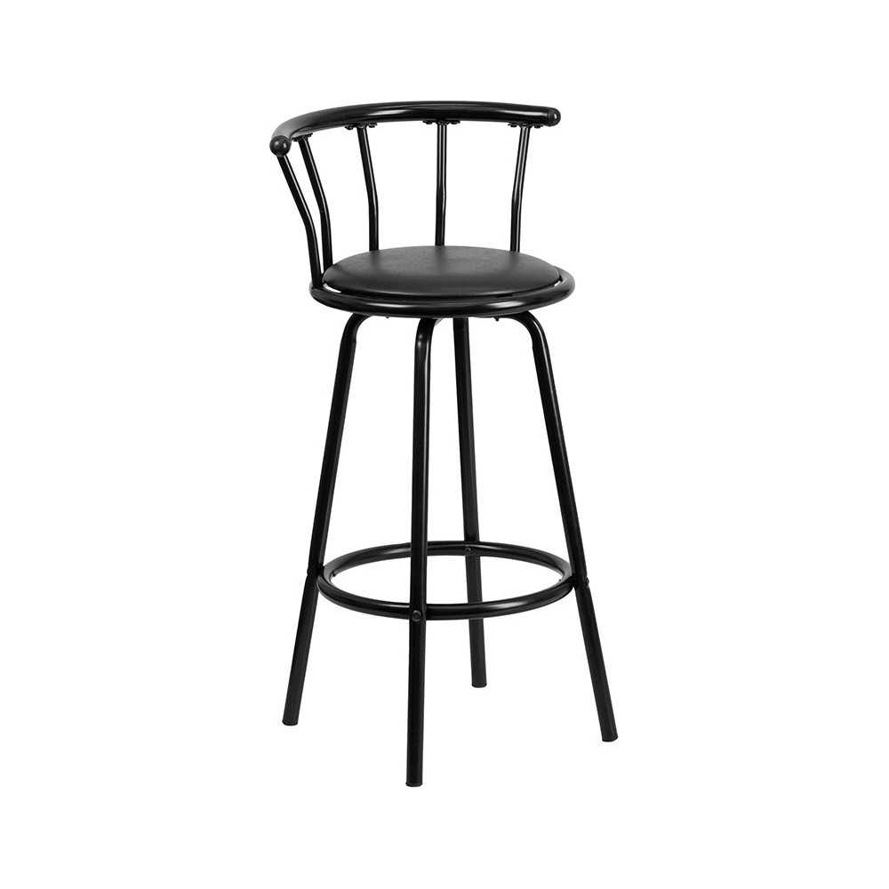 Crown Back Black Metal Barstool with Black Vinyl Swivel Seat Crown Back Black Metal Barstool with Black Vinyl Swivel Seat