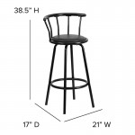 Crown Back Black Metal Barstool with Black Vinyl Swivel Seat
