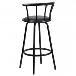 Crown Back Black Metal Barstool with Black Vinyl Swivel Seat