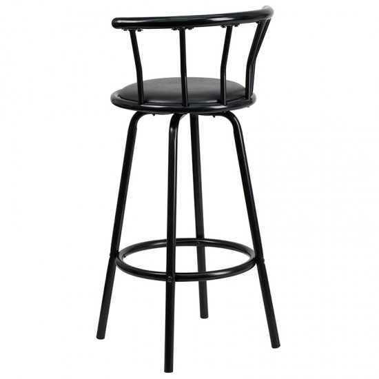 Crown Back Black Metal Barstool with Black Vinyl Swivel Seat