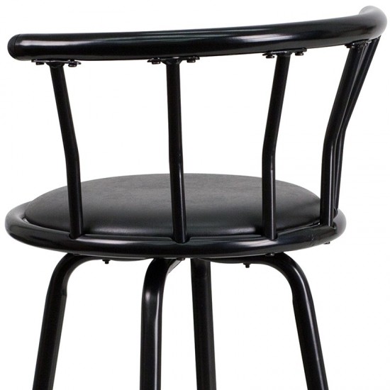 Crown Back Black Metal Barstool with Black Vinyl Swivel Seat