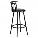 Crown Back Black Metal Barstool with Black Vinyl Swivel Seat