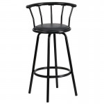 Crown Back Black Metal Barstool with Black Vinyl Swivel Seat
