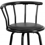 Crown Back Black Metal Barstool with Black Vinyl Swivel Seat