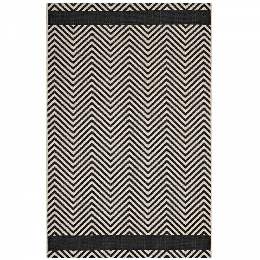 Optica Chevron With End Borders 5x8 Indoor and Outdoor Area Rug