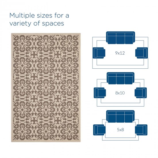 Ariana Vintage Floral Trellis 9x12 Indoor and Outdoor Area Rug