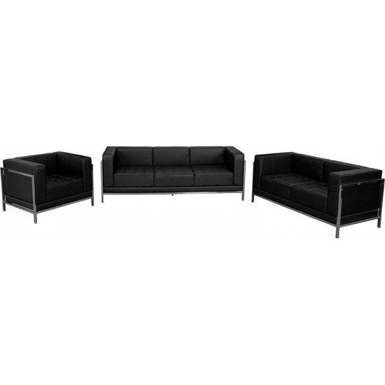 Black LeatherSoft 3 Piece Sofa Set