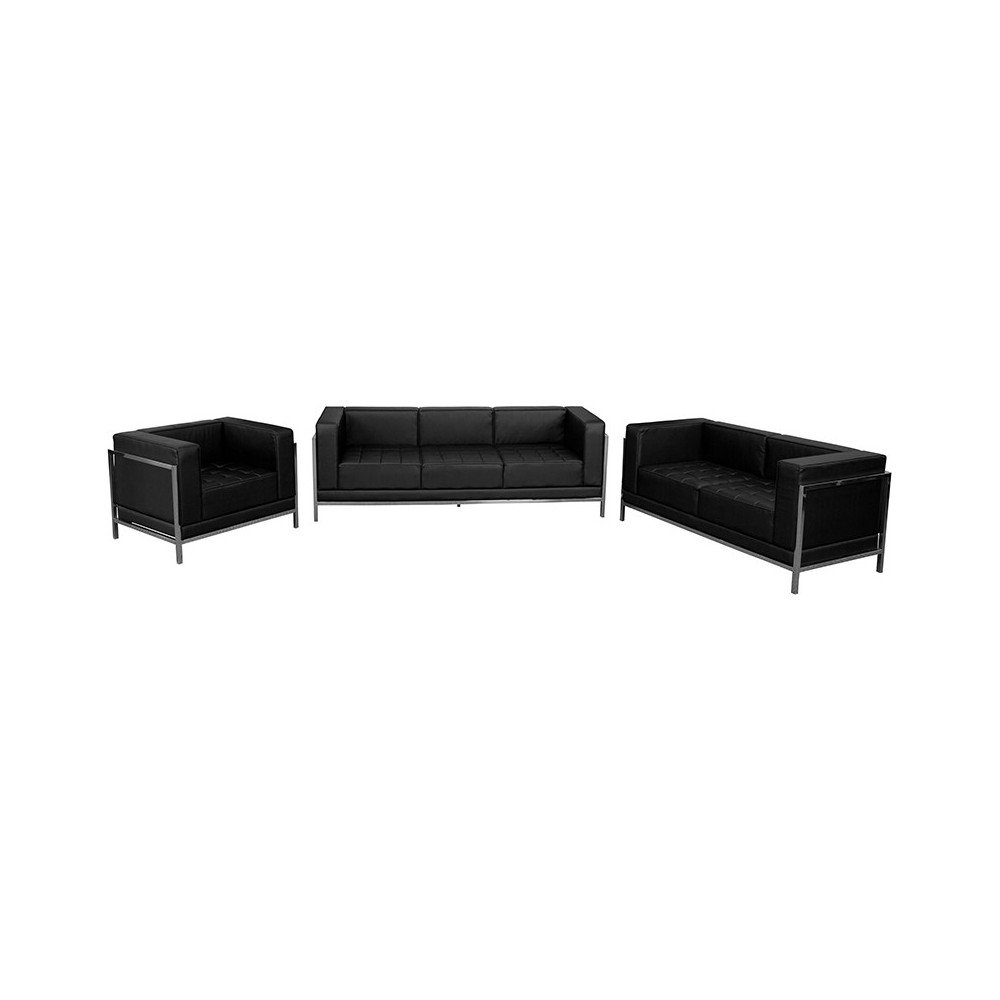 Black LeatherSoft 3 Piece Sofa Set