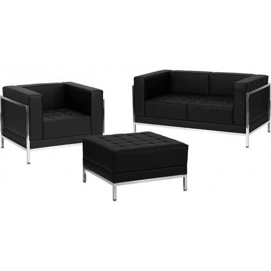 Black LeatherSoft Loveseat, Chair & Ottoman Set