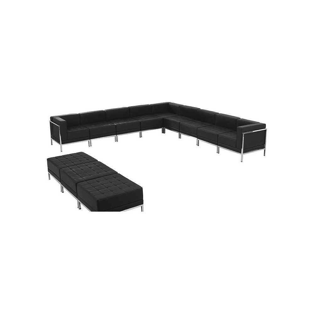 Black LeatherSoft Sectional & Ottoman Set, 12 Pieces