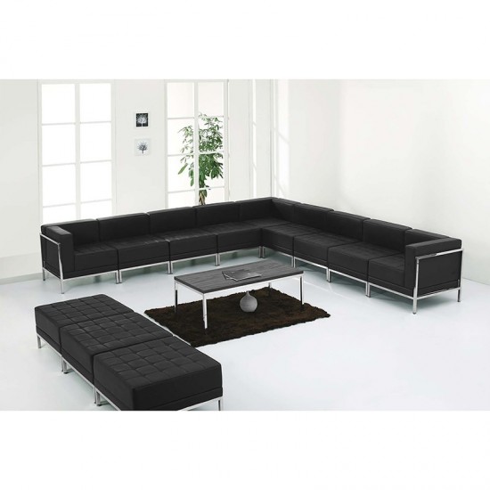 Black LeatherSoft Sectional & Ottoman Set, 12 Pieces