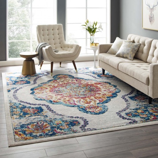 Entourage Malia Distressed Vintage Floral Persian Medallion 8x10 Area Rug