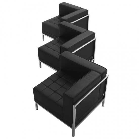 Black LeatherSoft 3 Piece Corner Chair Set