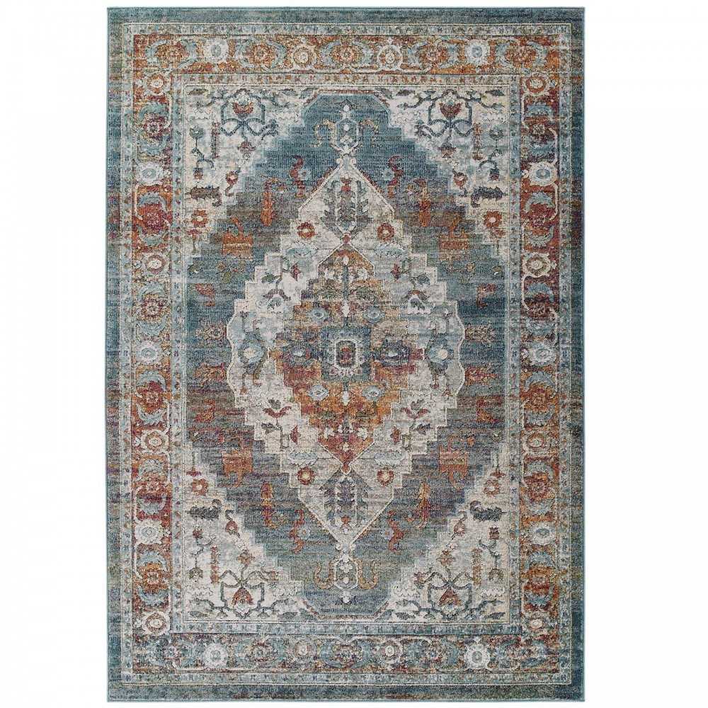 Tribute Camellia Distressed Vintage Floral Persian Medallion 5x8 Area Rug