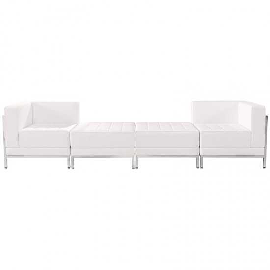 Melrose White LeatherSoft 4 Piece Chair & Ottoman Set