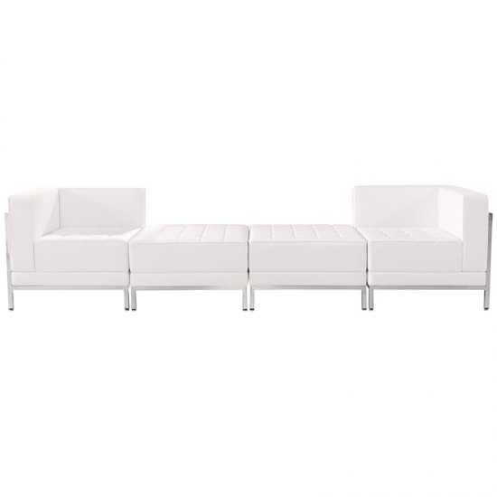 Melrose White LeatherSoft 4 Piece Chair & Ottoman Set