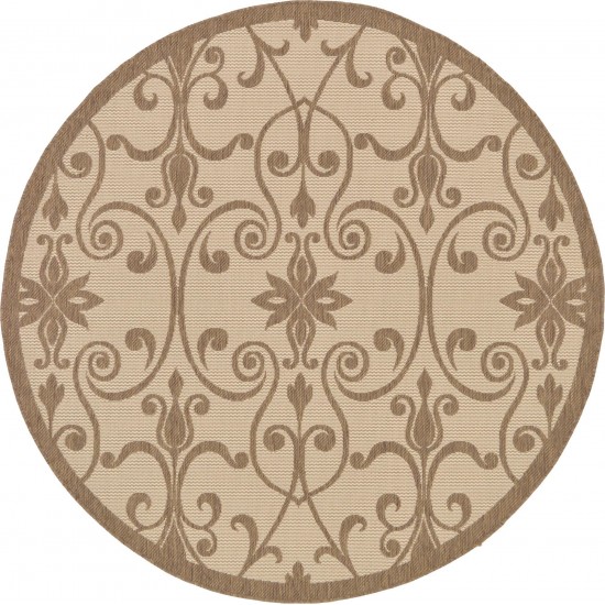 Rug Unique Loom Outdoor Botanical Brown Round 6' 0 x 6' 0