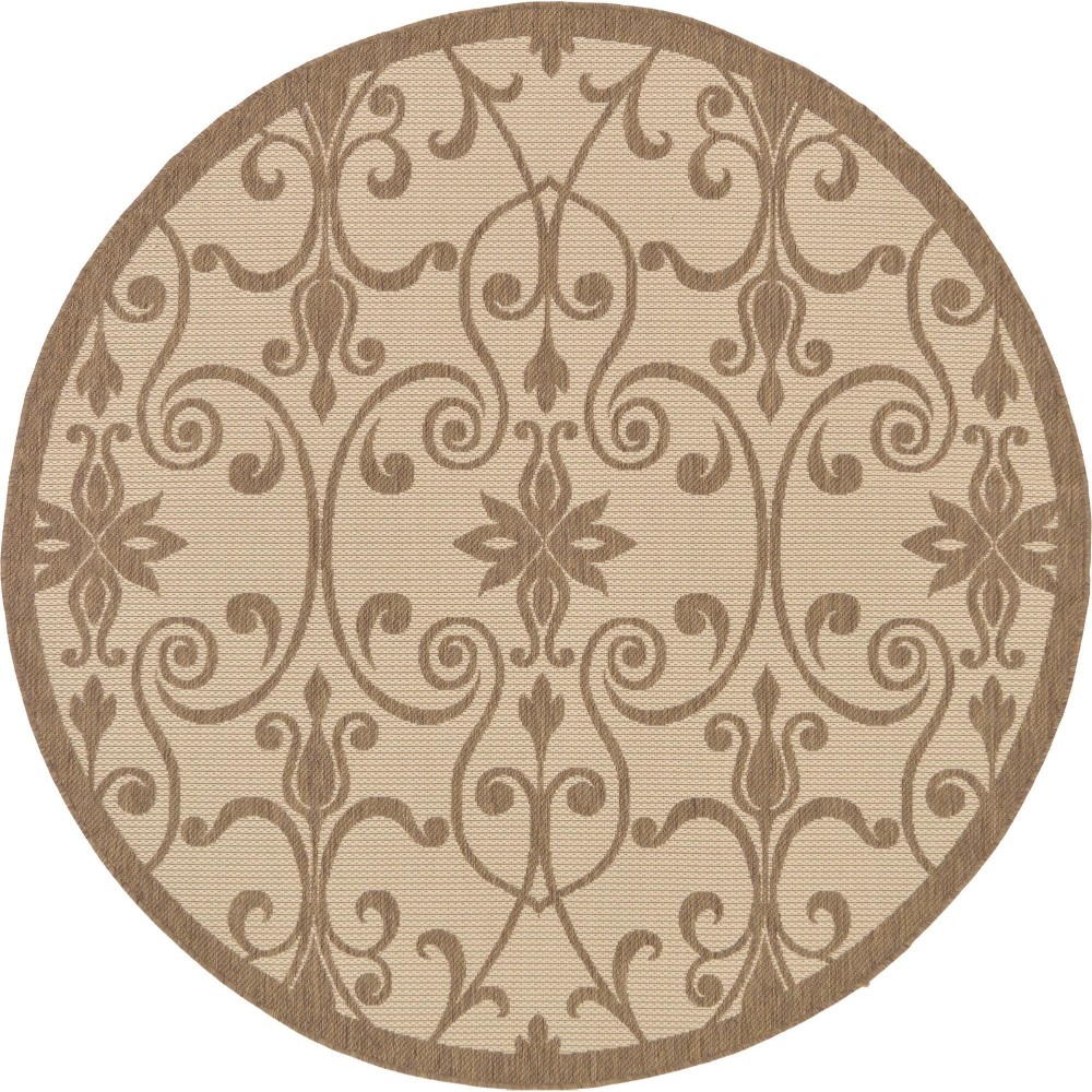 Rug Unique Loom Outdoor Botanical Brown Round 6' 0 x 6' 0