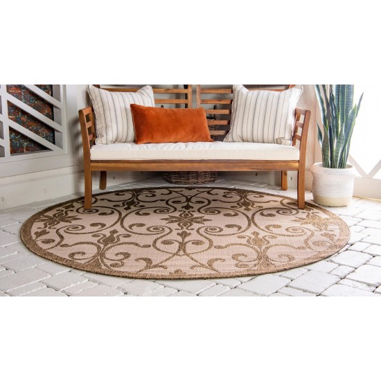 Rug Unique Loom Outdoor Botanical Brown Round 6' 0 x 6' 0