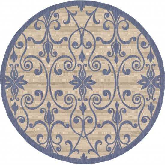 Rug Unique Loom Outdoor Botanical Blue Round 6' 0 x 6' 0