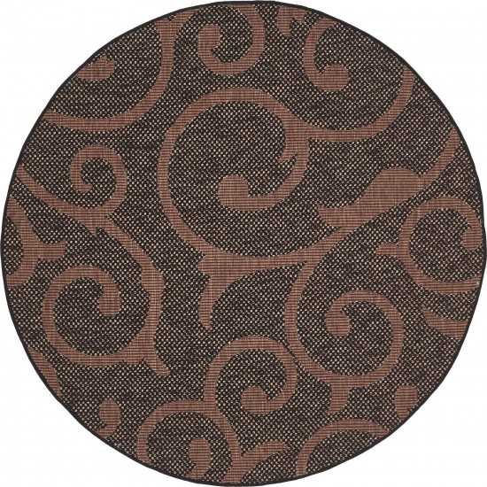 Rug Unique Loom Outdoor Botanical Chocolate Brown Round 6' 0 x 6' 0