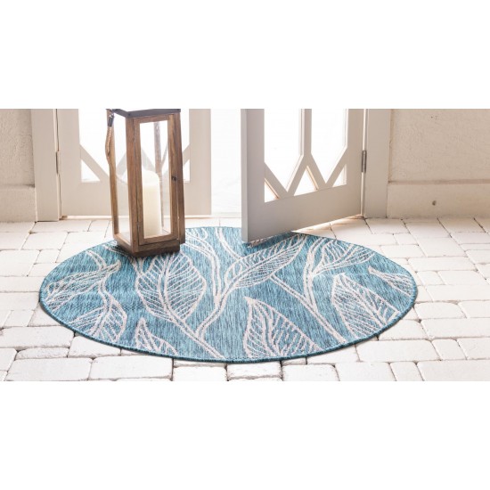 Rug Unique Loom Outdoor Botanical Teal Round 4' 0 x 4' 0