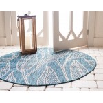 Rug Unique Loom Outdoor Botanical Teal Round 4' 0 x 4' 0