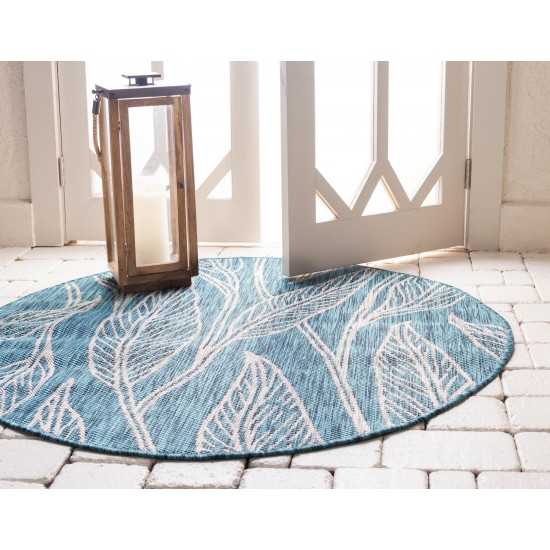 Rug Unique Loom Outdoor Botanical Teal Round 4' 0 x 4' 0