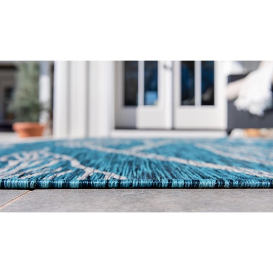 Rug Unique Loom Outdoor Botanical Teal Round 4' 0 x 4' 0