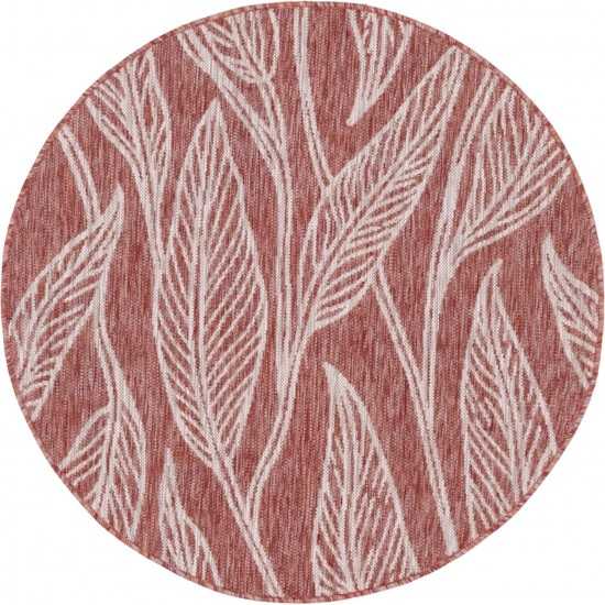 Rug Unique Loom Outdoor Botanical Rust Red Round 4' 0 x 4' 0