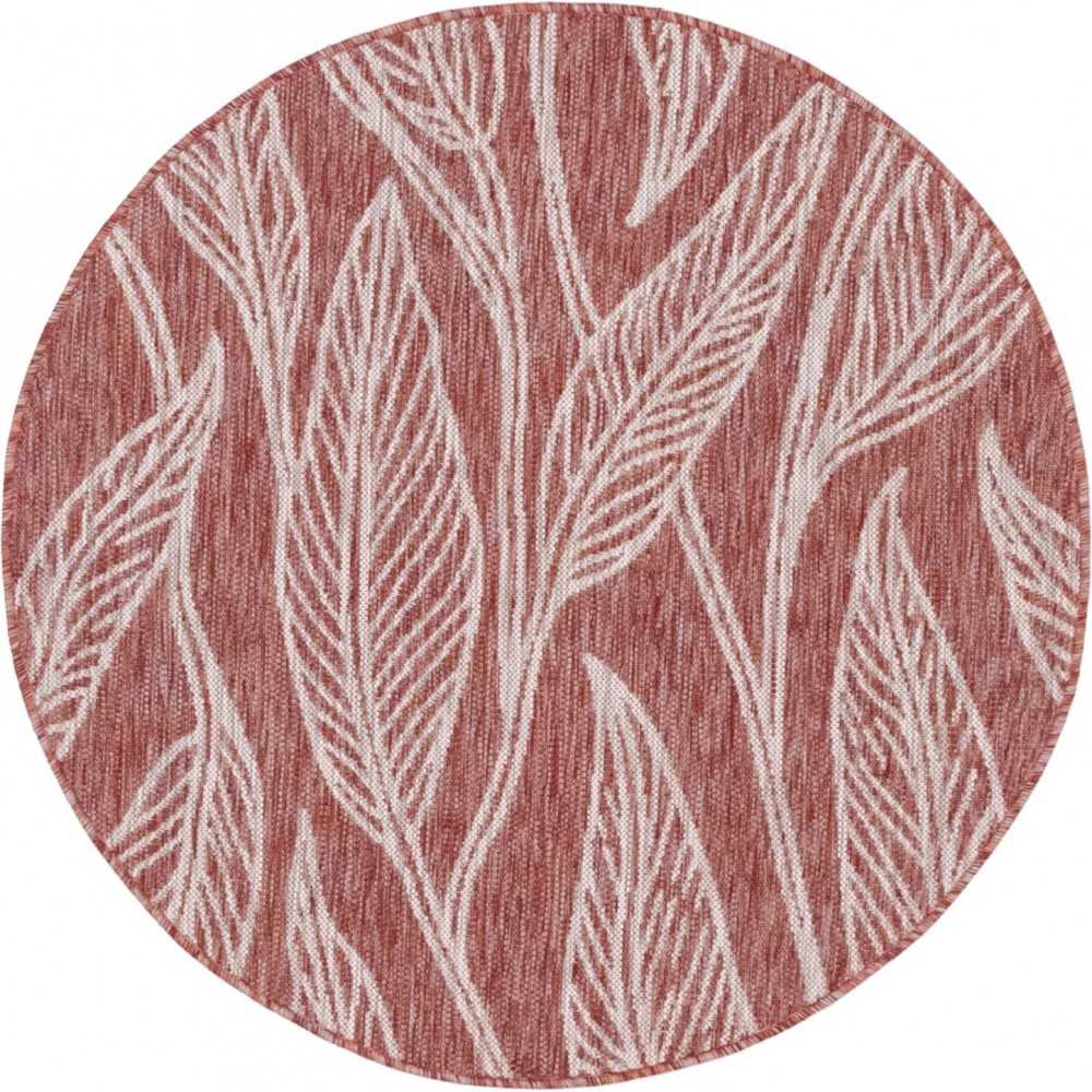 Rug Unique Loom Outdoor Botanical Rust Red Round 4' 0 x 4' 0 Rug Unique Loom Outdoor Botanical Rust Red Round 4' 0 x 4' 0