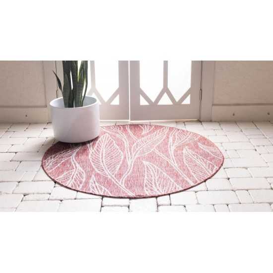 Rug Unique Loom Outdoor Botanical Rust Red Round 4' 0 x 4' 0