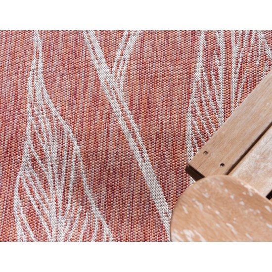 Rug Unique Loom Outdoor Botanical Rust Red Round 4' 0 x 4' 0