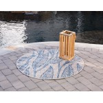 Rug Unique Loom Outdoor Botanical Light Gray Round 4' 0 x 4' 0