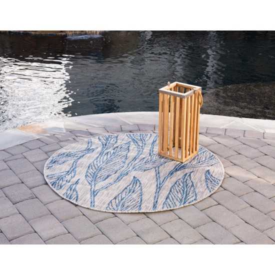 Rug Unique Loom Outdoor Botanical Light Gray Round 4' 0 x 4' 0