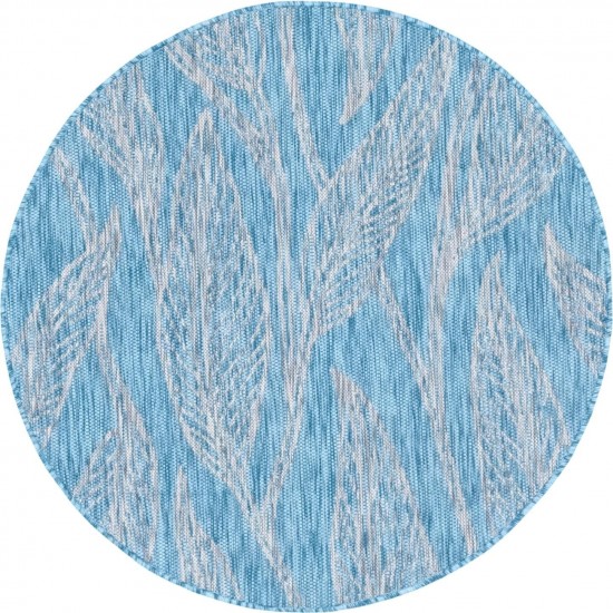 Rug Unique Loom Outdoor Botanical Aqua Blue Round 4' 0 x 4' 0